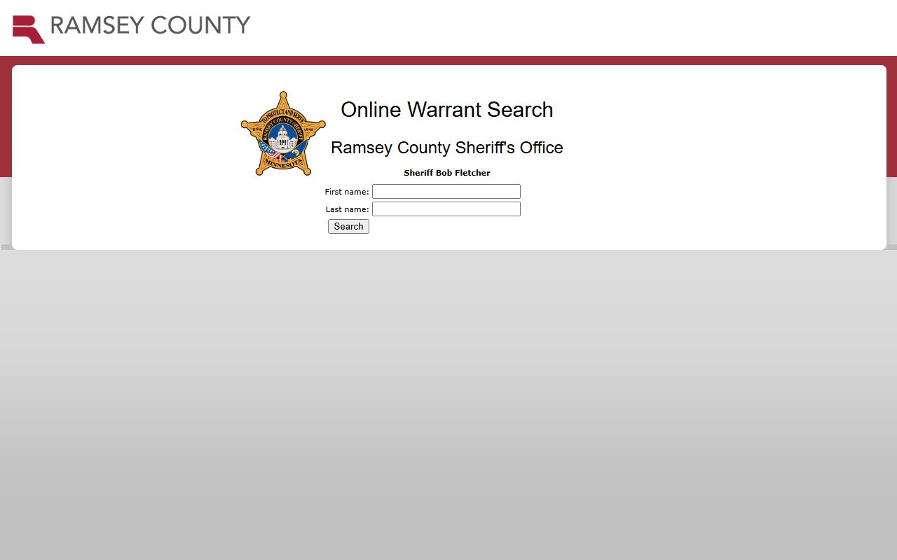 Ramsey County Sheriff bench warrant search portal